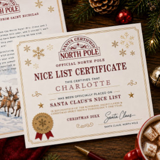 Personligt jultygel-certifikat för barn på Santas 