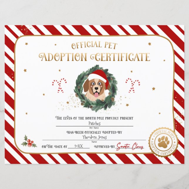 Personligt julvalp adoptioncertifikat (Framsida)
