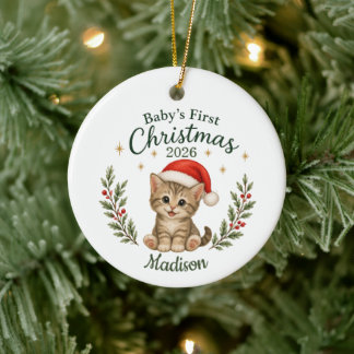 Personligt "Katt"-tema för Babys Första Jul Julgransprydnad Keramik