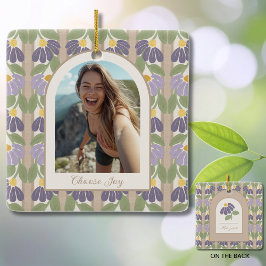 Personligt keramiskt fotoornament med blommotiv julgransprydnad keramik