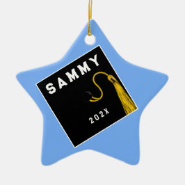 Personligt keramiskt minnesmärke för examen julgransprydnad keramik