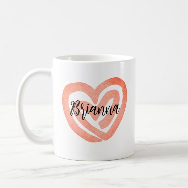 Personligt korallvirvlat hjärta kaffemugg (Vänster)