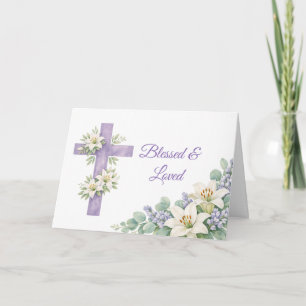 Personligt lavendelblommigt kors Blåst och älskad Kort