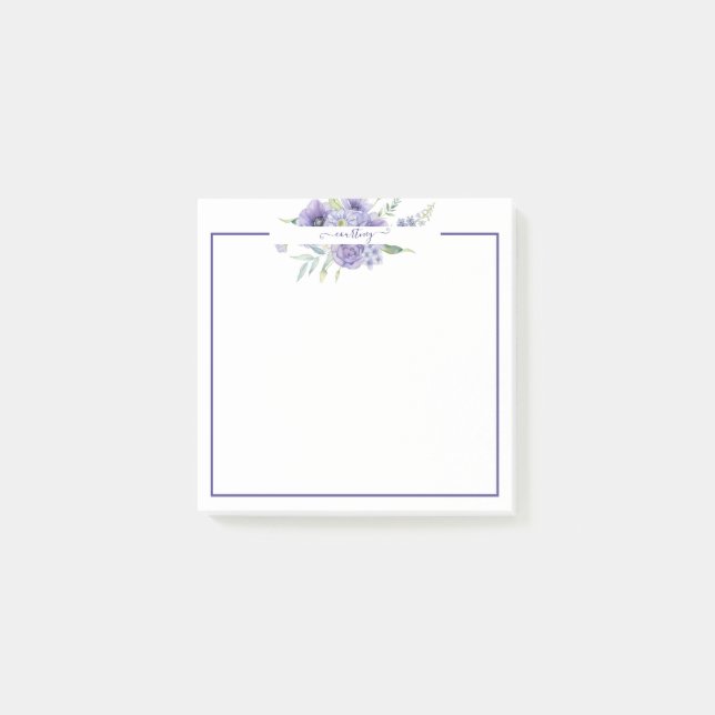 Personligt lila akvarell blomstermotiv  post-it block (Framsida)