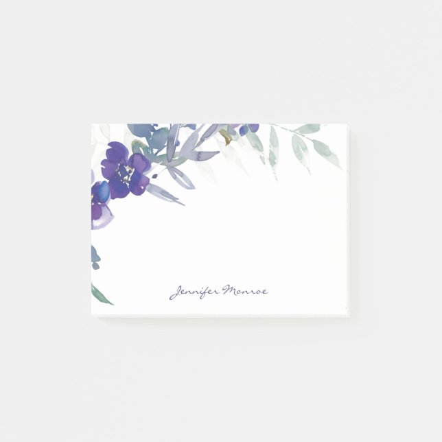 Personligt lila akvarell blomstermotiv post-it block (Framsida)