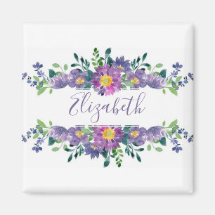 Personligt lila akvarellblommigt magnet