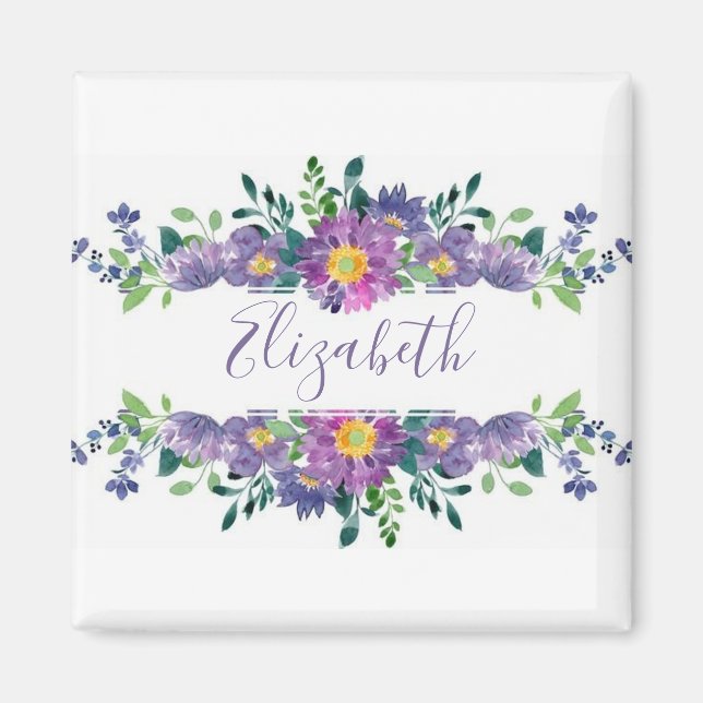Personligt lila akvarellblommigt magnet (Framsidan)