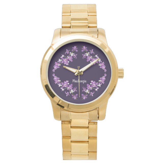 Personligt lila Dendrobium-Orkidé-motiv Armbandsur (Framsida)