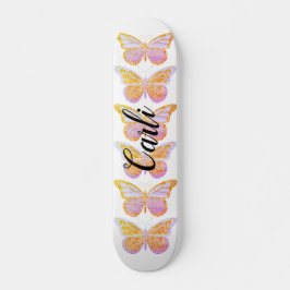 Personligt lila guldgnistrande fjärilar mini skateboard bräda 18,5 cm