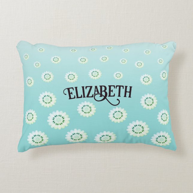 Personligt ljusblått blommönster prydnadskudde (Framsidan)