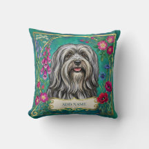 Personligt ljusgrått Lhasa Apso blommustängdkudde