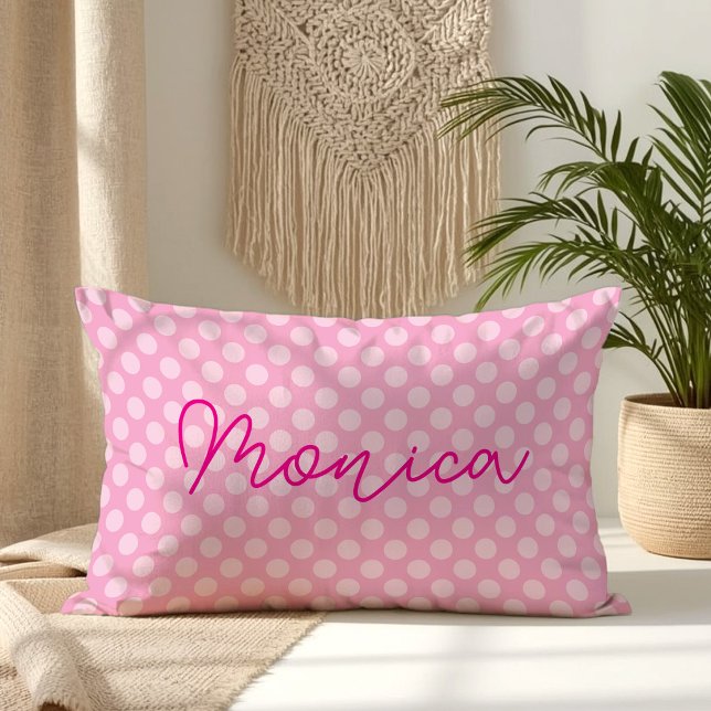 Personligt ljusrosa prickmönster lumbarkudde (Personalized Light Pink Polka Dot Lumbar Pillow)