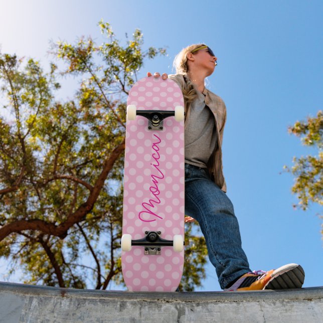 Personligt ljusrosa prickmönster mini skateboard bräda 18,5 cm (Utomhus 1)