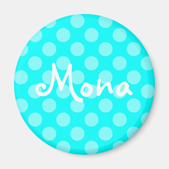 Personligt Ljust Aqua Polka Prick Magnet (Framsidan)