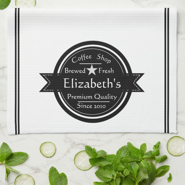 Personligt logotyp för kafé kökshandduk (Vikta)