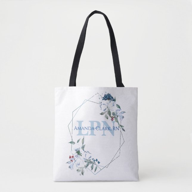 Personligt LPN-monogram i blomblå färg Tygkasse (Framsida)