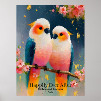 Personligt "Lyckligt än alltid" Papegojepar Poster