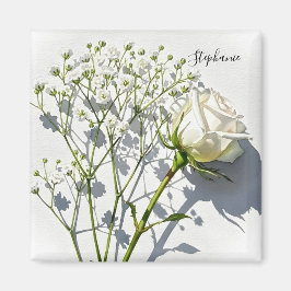 Personligt Magnet med Vit Ros Blommor