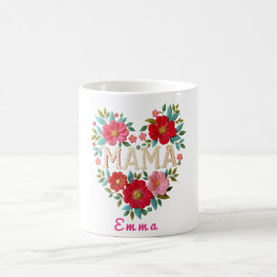 Personligt Mamahjärta Blommig Anpassad Present Kaffemugg