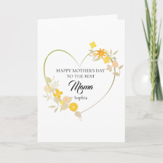 Personligt mammanamn mors dag blommande hjärta kort