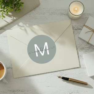 Personligt manus namn monogram dammig grön runt klistermärke