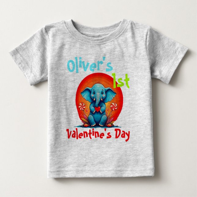 Personligt mina första Valentineser Baby Elephant  T Shirt (Framsida)