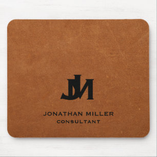 Personligt Minimalt Sable Läder Monogram Musmatta