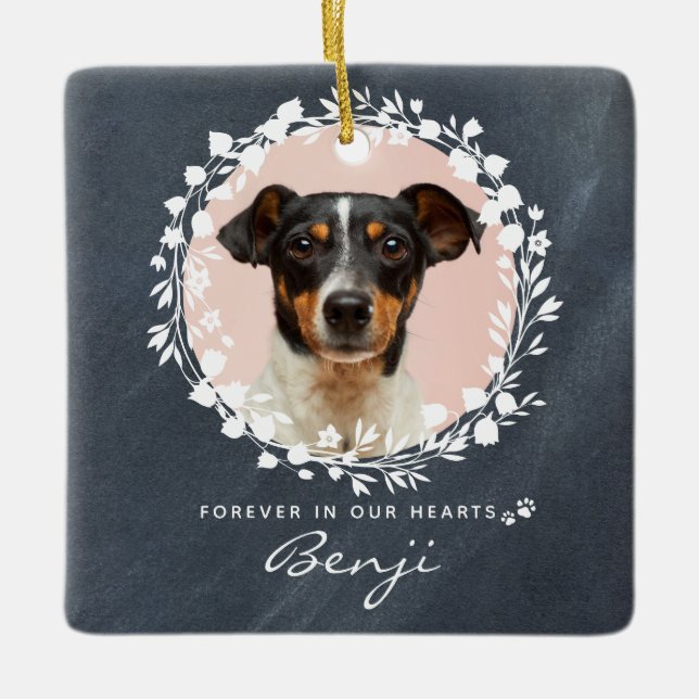 Personligt minne för bortgånget husdjur, minneskra julgransprydnad keramik (Framsida)