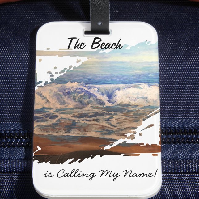 Personligt minne Oceanvågor Blå Bagagebricka (Beach Scene Luggage Tag, Unique to you Design, Editing the wording to something more meaningful)
