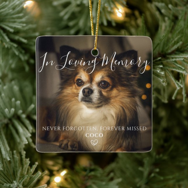 Personligt minnesmärke för husdjur - foto på hund julgransprydnad keramik (Träd)