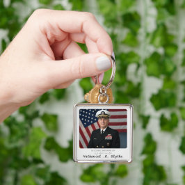 Personligt minnessmycke med foto fyrkantig silverfärgad nyckelring