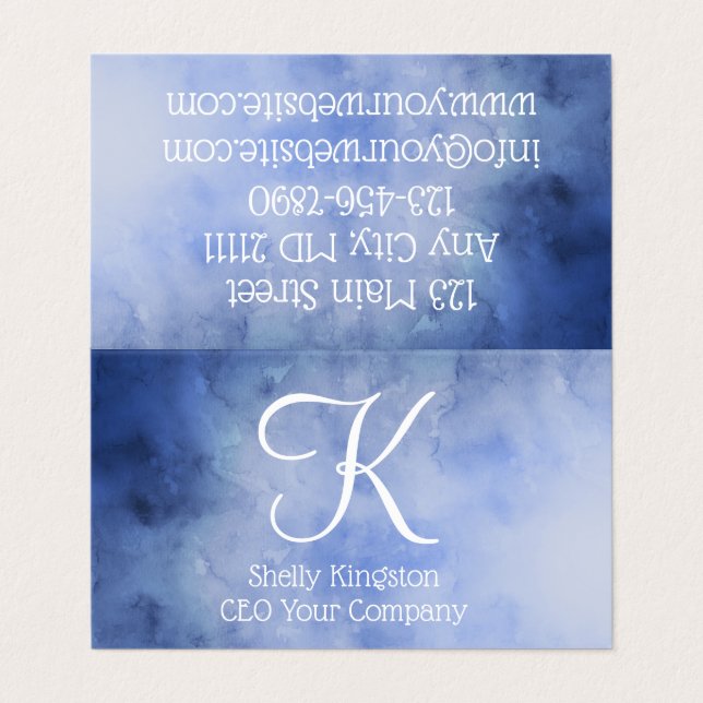 Personligt monogram Blått och Vitt Visitkort (Utsida ovikt)