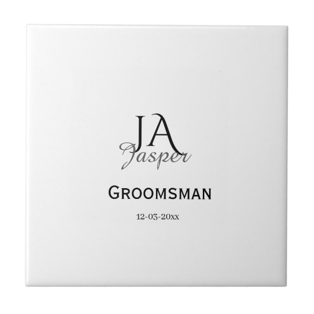 Personligt monogram bröllopsvittne bästa man namn  kakelplatta (Framsidan)