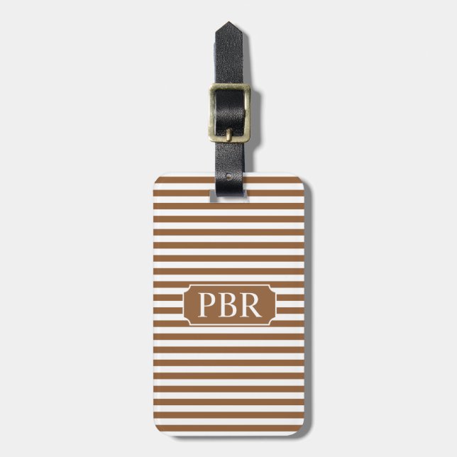 Personligt monogram brunt resväskemärke bagagebricka (Vertikal Framsida)