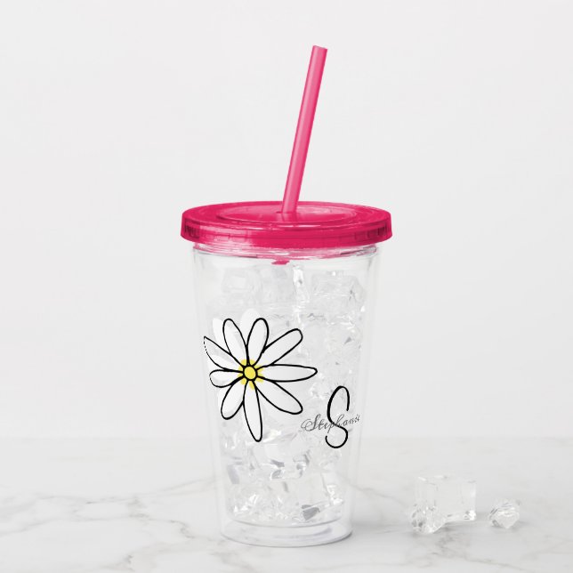 Personligt monogram Daisy-klotterpresent Take Away Mugg (Baksida Ice)