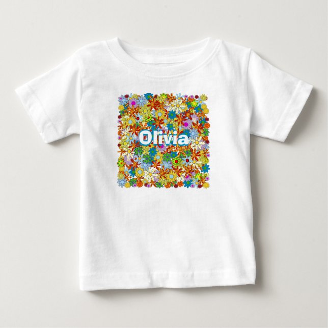 Personligt monogram eller namn blomster mönster t shirt (Framsida)