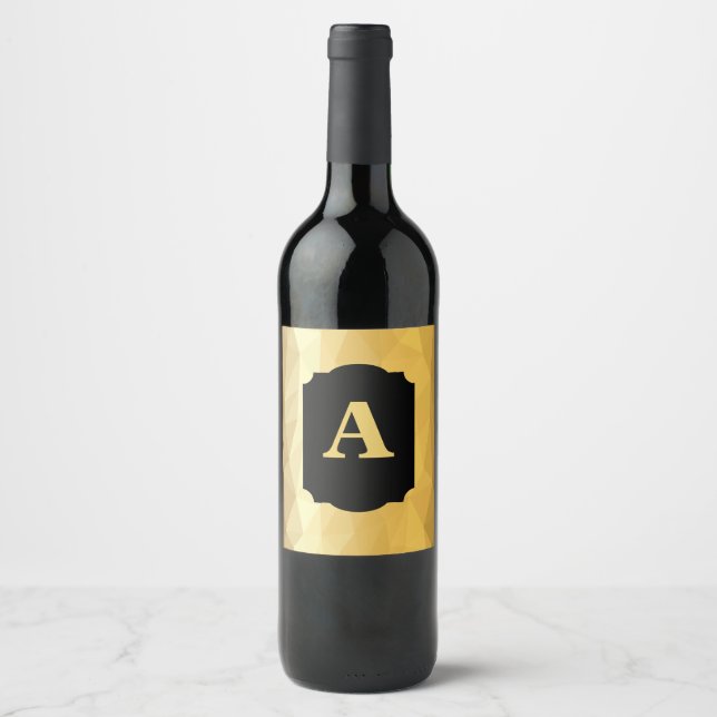 Personligt monogram för svart kalligrafi av metall vinflaska etikett (Framsida)
