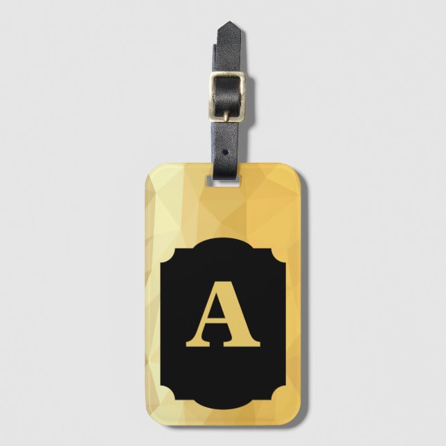 Personligt monogram för svart lyxlyx från guld bagagebricka (Framsida vertikal)