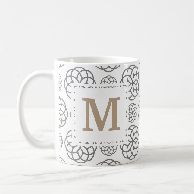 Personligt monogram geometriskt mönster grått guld kaffemugg (Vänster)