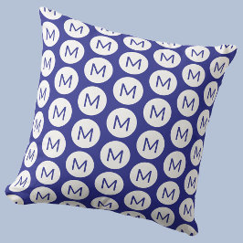 Personligt monogram initial bokstavsmönster i blåt kudde