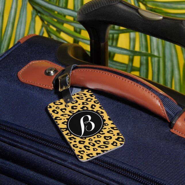Personligt monogram leopardtryck bagagetikett bagagebricka (Framsida Insitu 1)