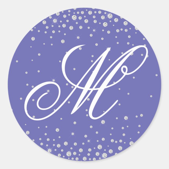 Personligt Monogram Lila Diamanter Runt Klistermärke (Framsida)