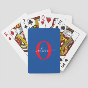 Personligt monogram manus namn Blå Vit Röd Casinokort
