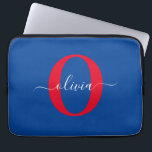 Personligt monogram manus namn Blå Vit Röd Laptop Fodral<br><div class="desc">Denna eleganta monogram och stiliga manus namn design kan ges som en present för en födelsedag, bröllop, brudshow, årsdag, Mors dag eller någon annan tillställning. Det kan anpassas med personens initial och namn. Du kan ändra teckensnitt, teckensnittsfärg, teckensnittsstorlek och bakgrundsfärg med hjälp av Designverktyget. Teckensnittsstorleken måste minskas för initialerna J...</div>