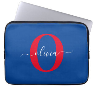 Personligt monogram manus namn Blå Vit Röd Laptop Fodral