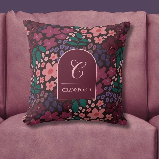 Personligt monogram Moody Floral Kudde (Monogram Floral Throw Pillow)