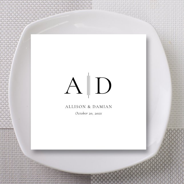 Personligt Monogram & Namn Bröllop Pappersservett (Modern Minimalist Monogram Wedding Personalized Napkins)
