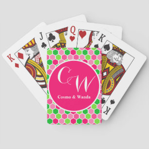 Personligt monogram Rosa Grön Cosmo Honeycomb Casinokort