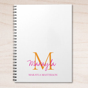 Personligt monogram rosa skriptnamn anteckningsbok