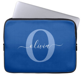 Personligt monogram skriptnamn Blå vit Laptop Fodral